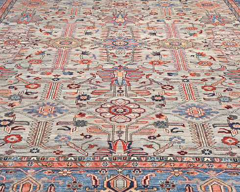 9x12 Gray Blue Aryana Afghan Hand Knotted Veg Dye Wool Area Rug